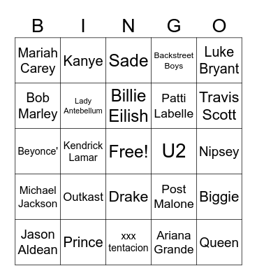 Musical Bingo Card