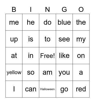 Sight Word Bingo Weeks 1-4 Bingo Card