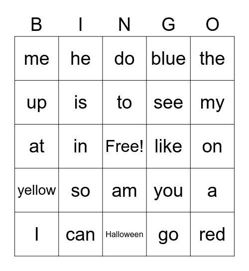 Sight Word Bingo Weeks 1-4 Bingo Card