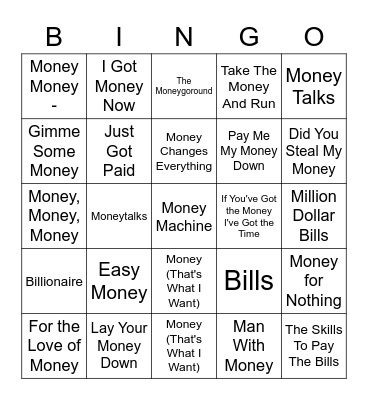 Songs With Or About Money Bingo Card