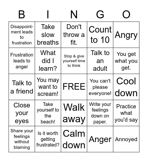 Frustration Bingo Card