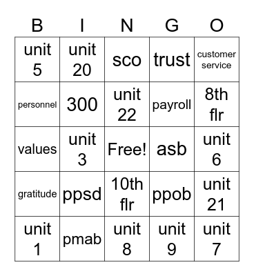 SCO Bingo Card