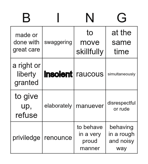 Charles Vocabulary Practice Bingo Card