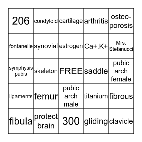 Skeletal System BINGO round 3 Bingo Card