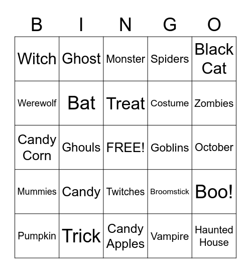 Halloween Fun Bingo Card