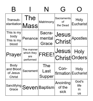 CCM Religion Bingo Card