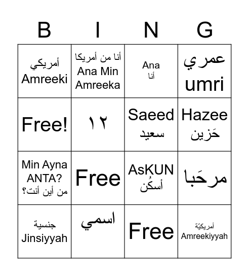 Intro and Where are you from? Bingo Card