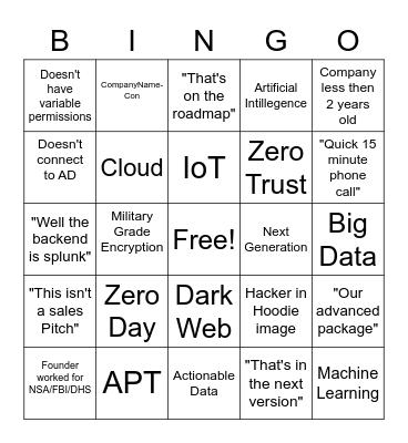 Security Vendor Bingo Card
