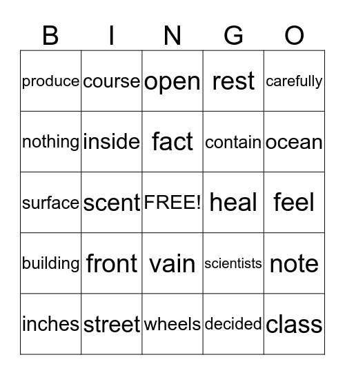 Fry Words Bingo Card