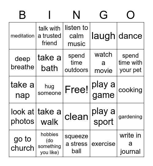 Ways to Cope With Stress Bingo Card