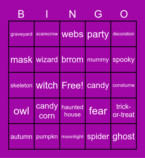 Halloween Bingo Card