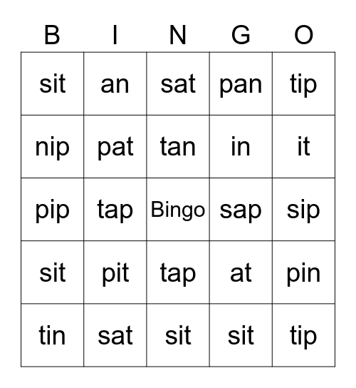 SATPIN Bingo Card