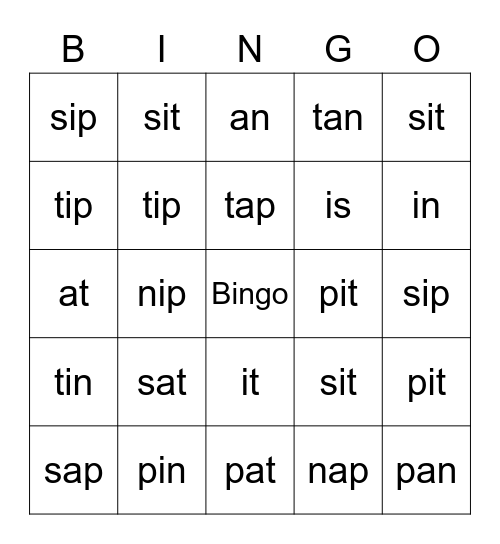 SATPIN Bingo Card