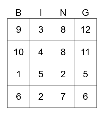Number Bingo Card