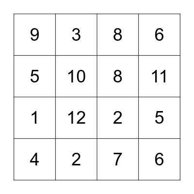Number Bingo Card