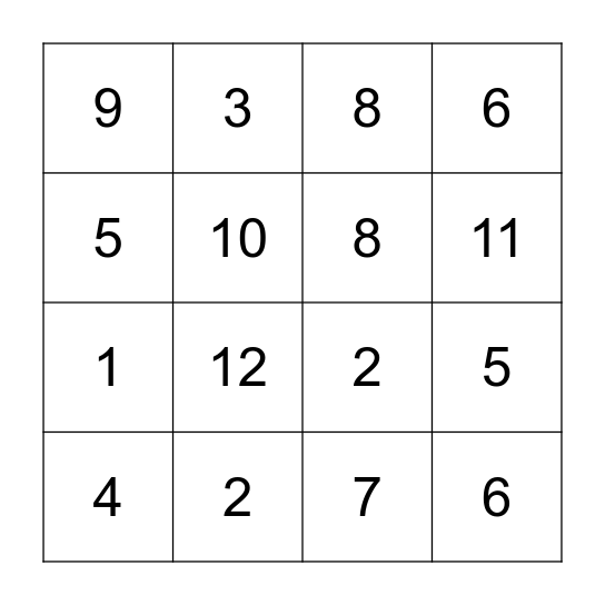 Number Bingo Card