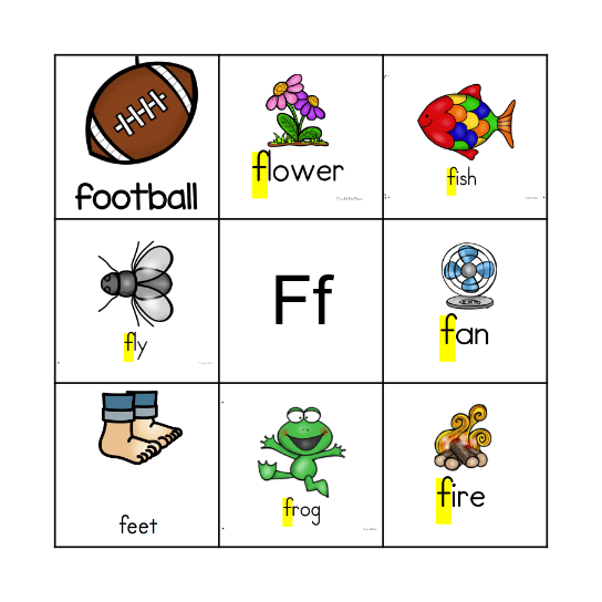 Letter Ff Bingo Card