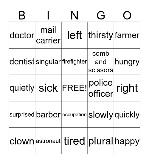 Going to Work Bingo Card