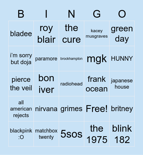 piper music yeah Bingo Card