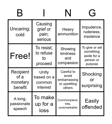 Expos Vocabulary #6 Bingo Card