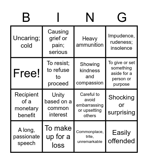 Expos Vocabulary #6 Bingo Card