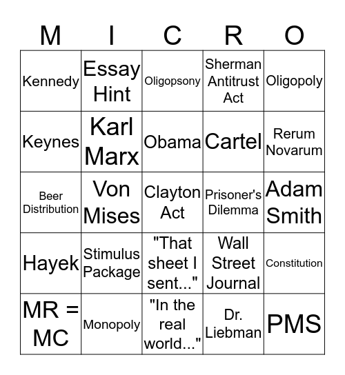 Econ Bingo Card