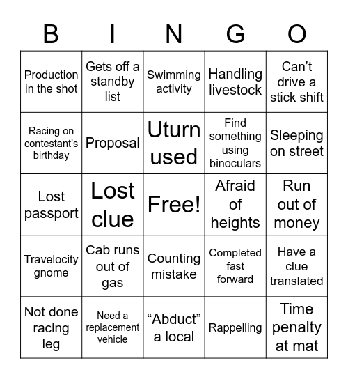 TAR 31 Bingo Card