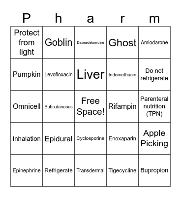 Pharmacy Bingo Card