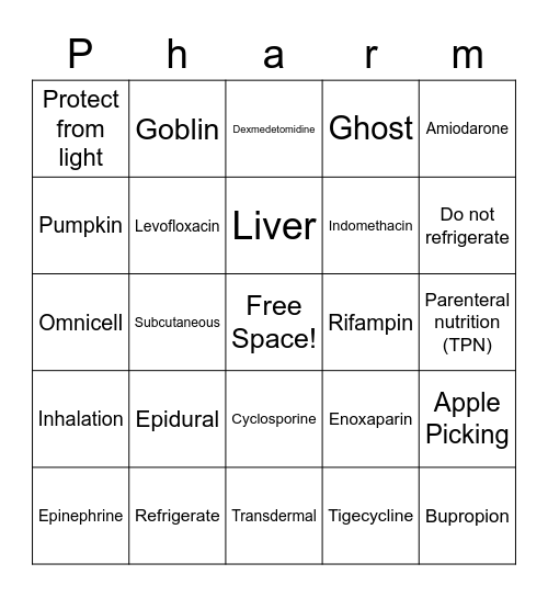 Pharmacy Bingo Card