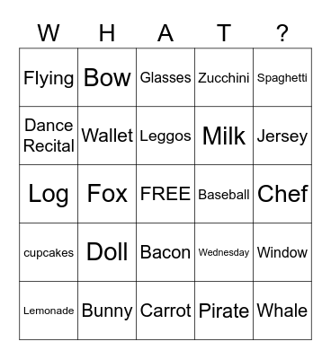 What Questions Bingo Card