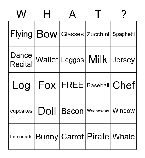 What Questions Bingo Card