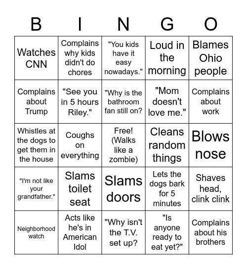 Daily Dad Bingo Card