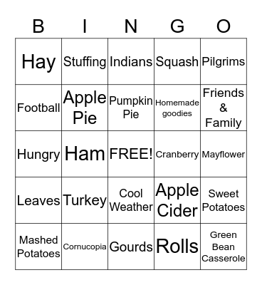 Thanksgiving Bingo Card