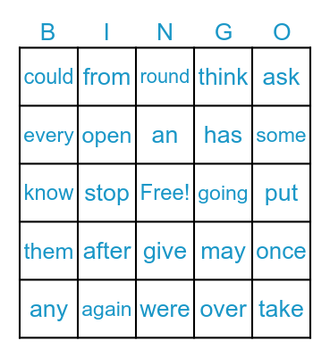 Sight Words! Bingo Card