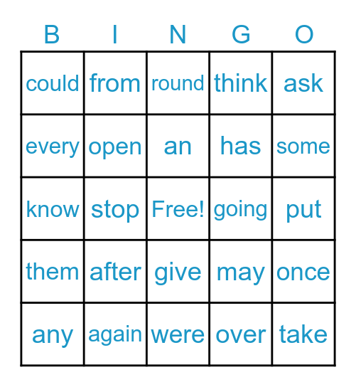 Sight Words! Bingo Card