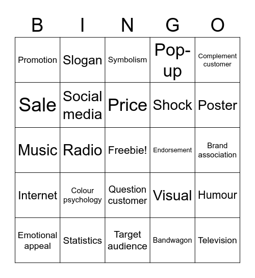 Advertising Bingo Card