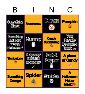 Spooky Scavenger Hunt Bingo Card