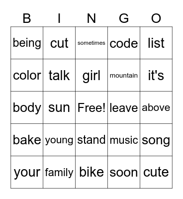 Sight Words and VCE Weeks 1-4 Bingo Card