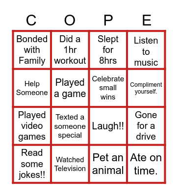 COPING STRATEGY Bingo Card