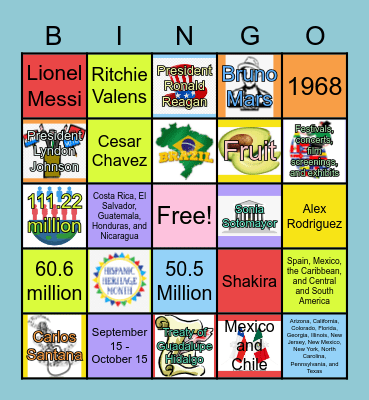 Hispanic Heritage Month Bingo Card