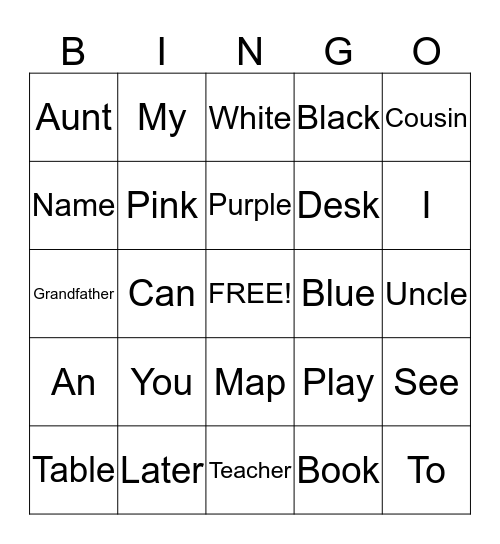 Words You Know Bingo Card