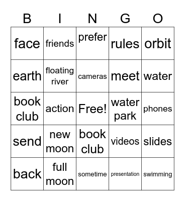 Unit 8/9 Bingo Card