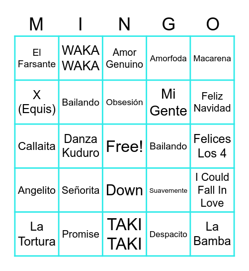 SPANISH MINGO Bingo Card