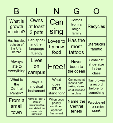 UNIV #1 Bingo Card