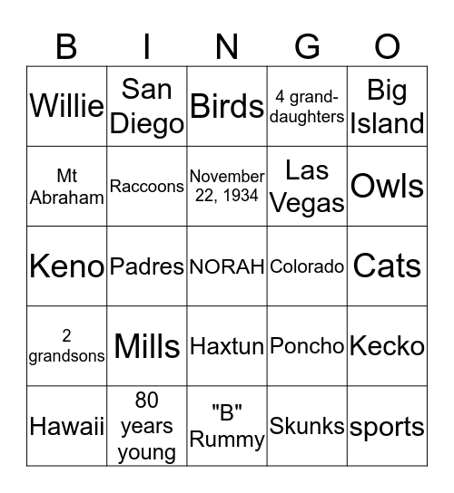 Untitled Bingo Card