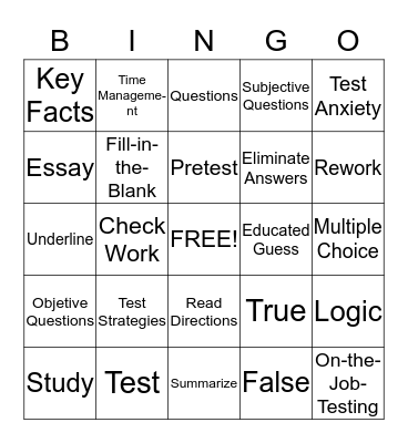 Test Taking BINGO  Bingo Card