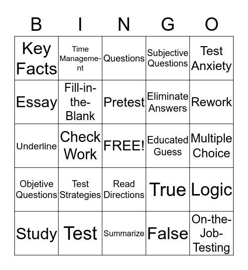Test Taking BINGO  Bingo Card