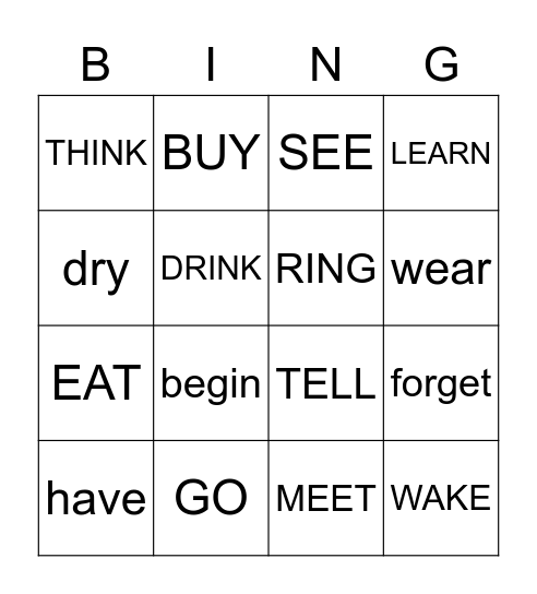 IRREGULAR VERBS Bingo Card
