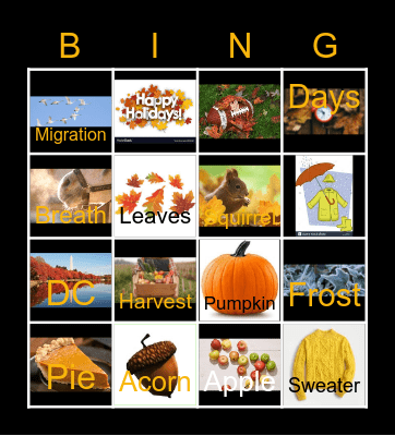 All Things Fall Bingo Card