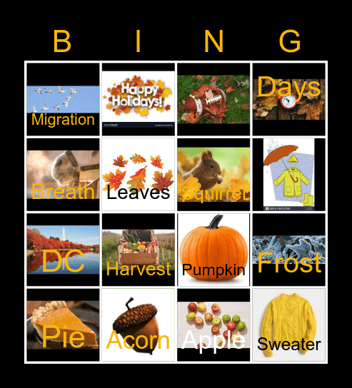 All Things Fall Bingo Card